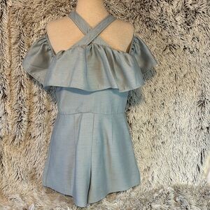 L'atiste by Amy Size Medium Metallic Cold Shoulder Short Romper Romantic Ruffles